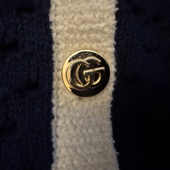 New Gucci 2025 GG Logo Monogram Fine cotton crochet cardigan in Navy M - Picture 4 of 7